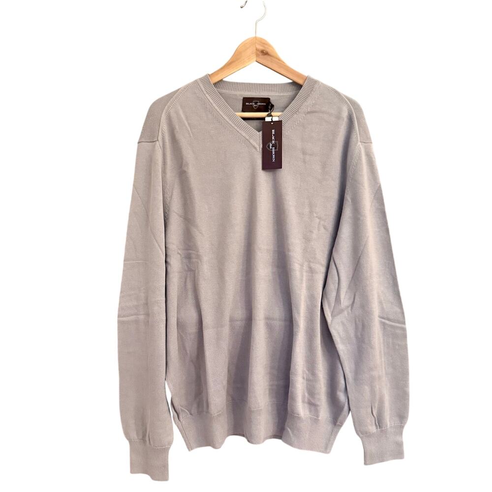 Black Brown 1826 Supima Cotton V-Neck Sweater XL Shark Grey NWT